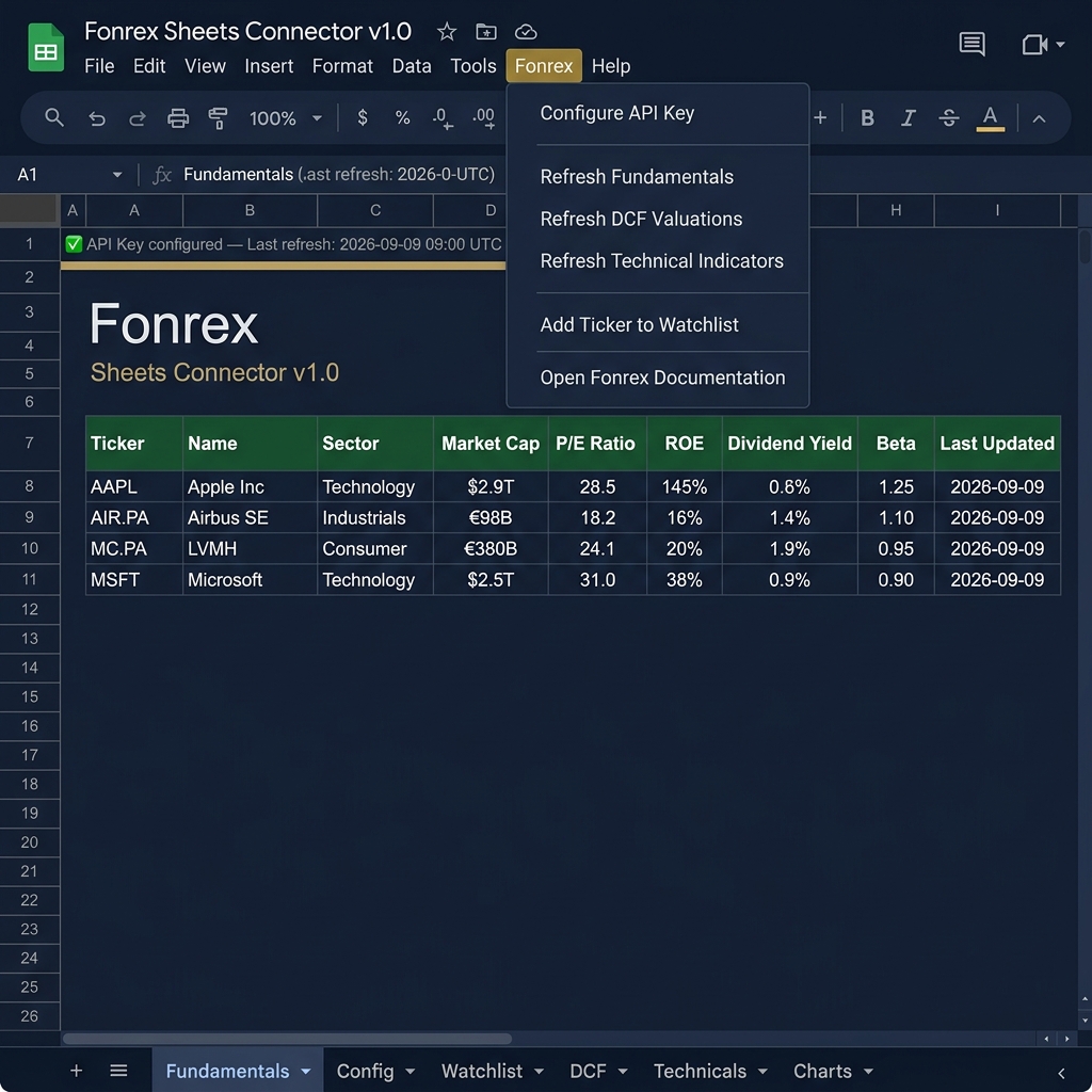 Aperçu du connecteur Fonrex Sheets